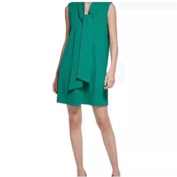 🧡 NWT! Orange CALVIN KLEIN Tie-Neck Sleeveless Shift Dress - Size 14 - Picture 5 of 10